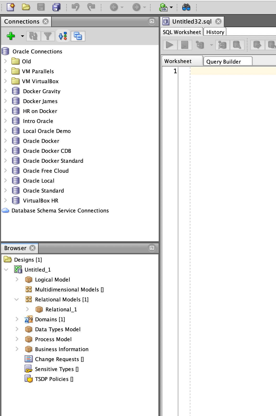 sql data modeler browser tab