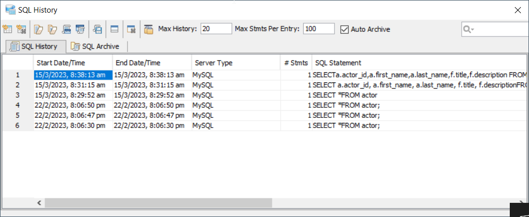 SQL History