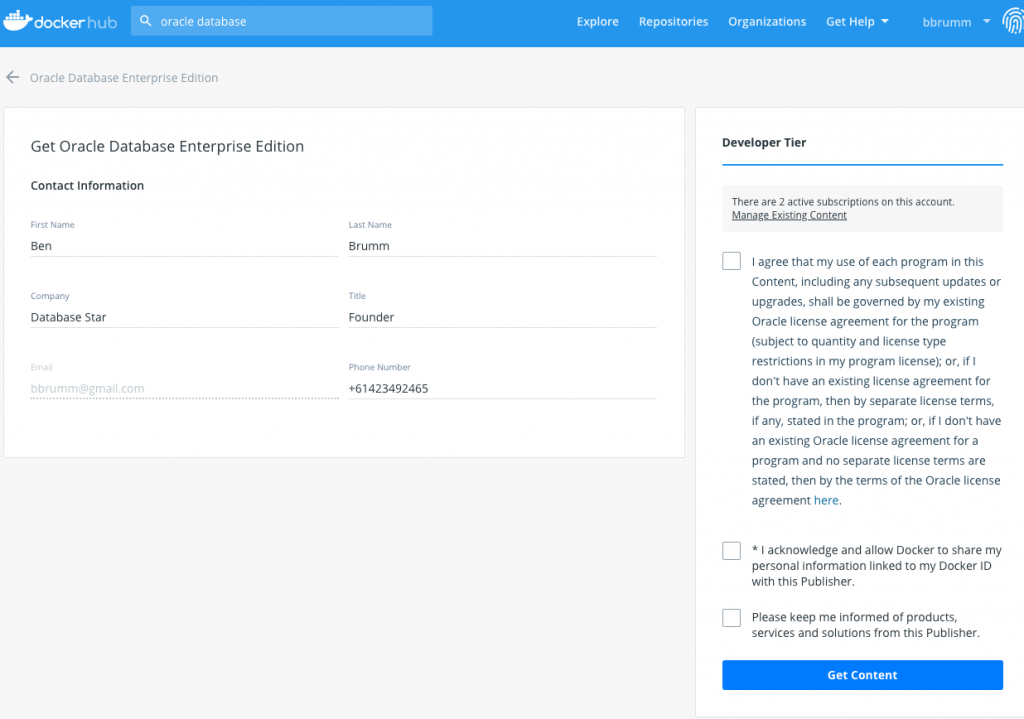 docker oracle terms