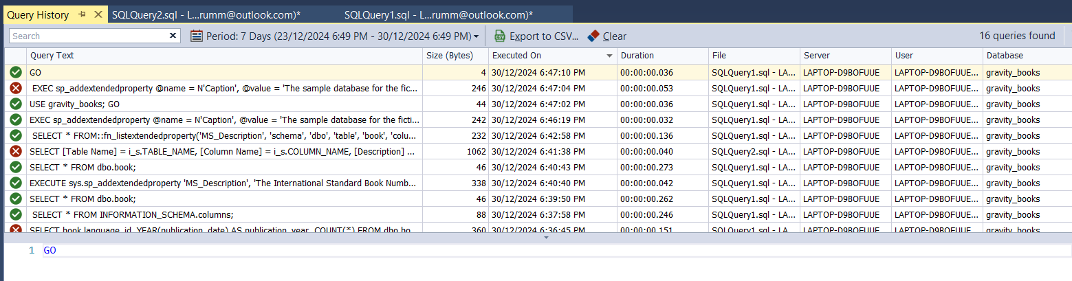 query history