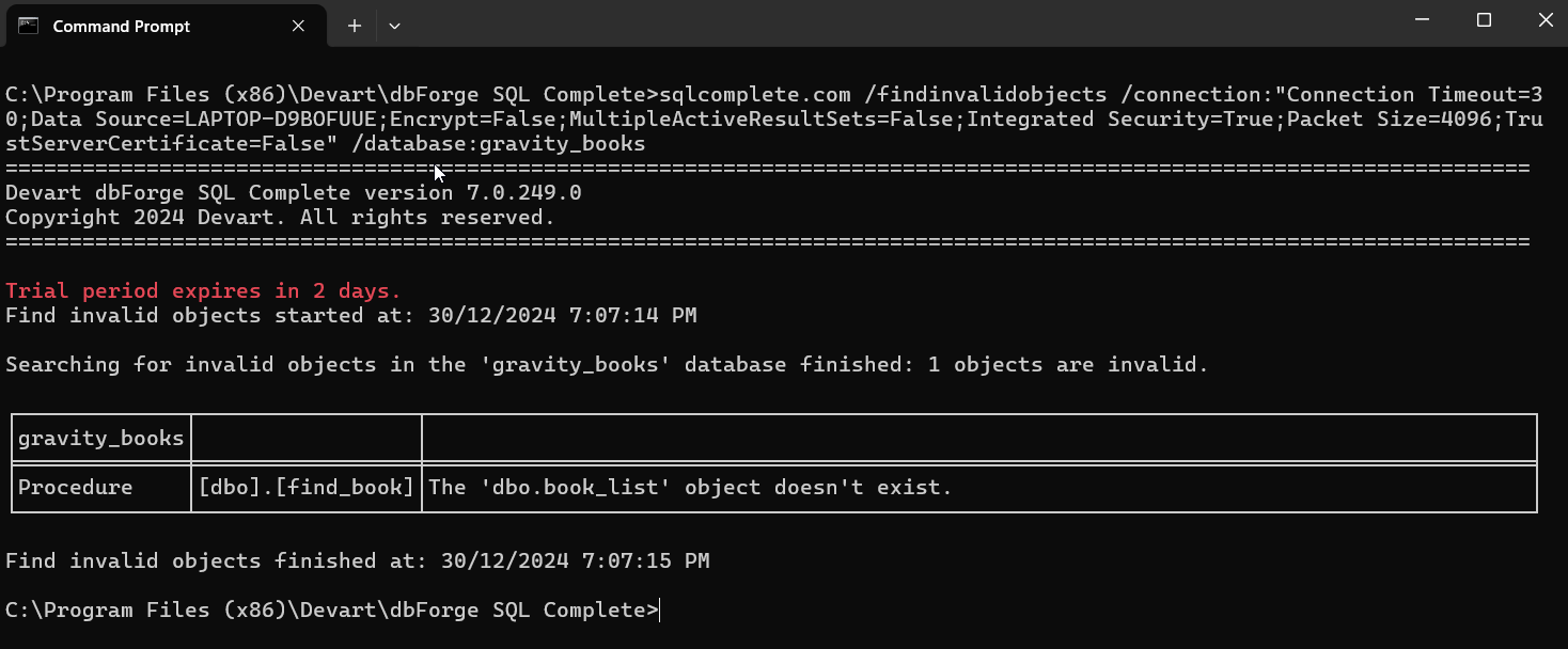 find invalid output
