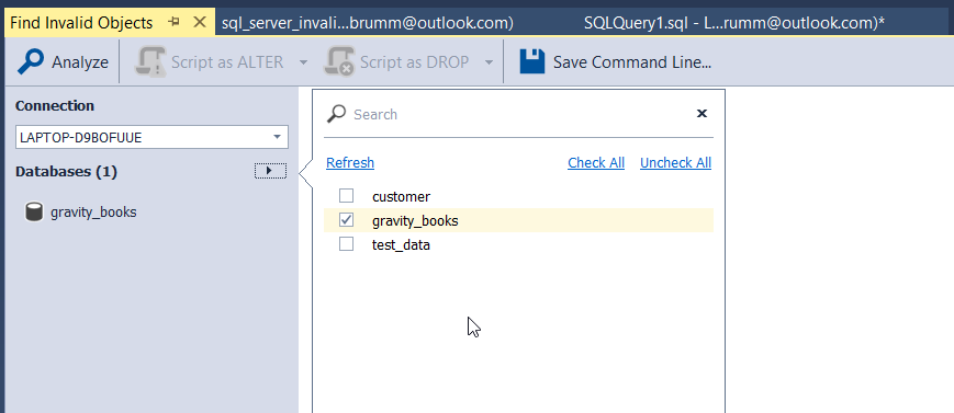 find invalid in SSMS