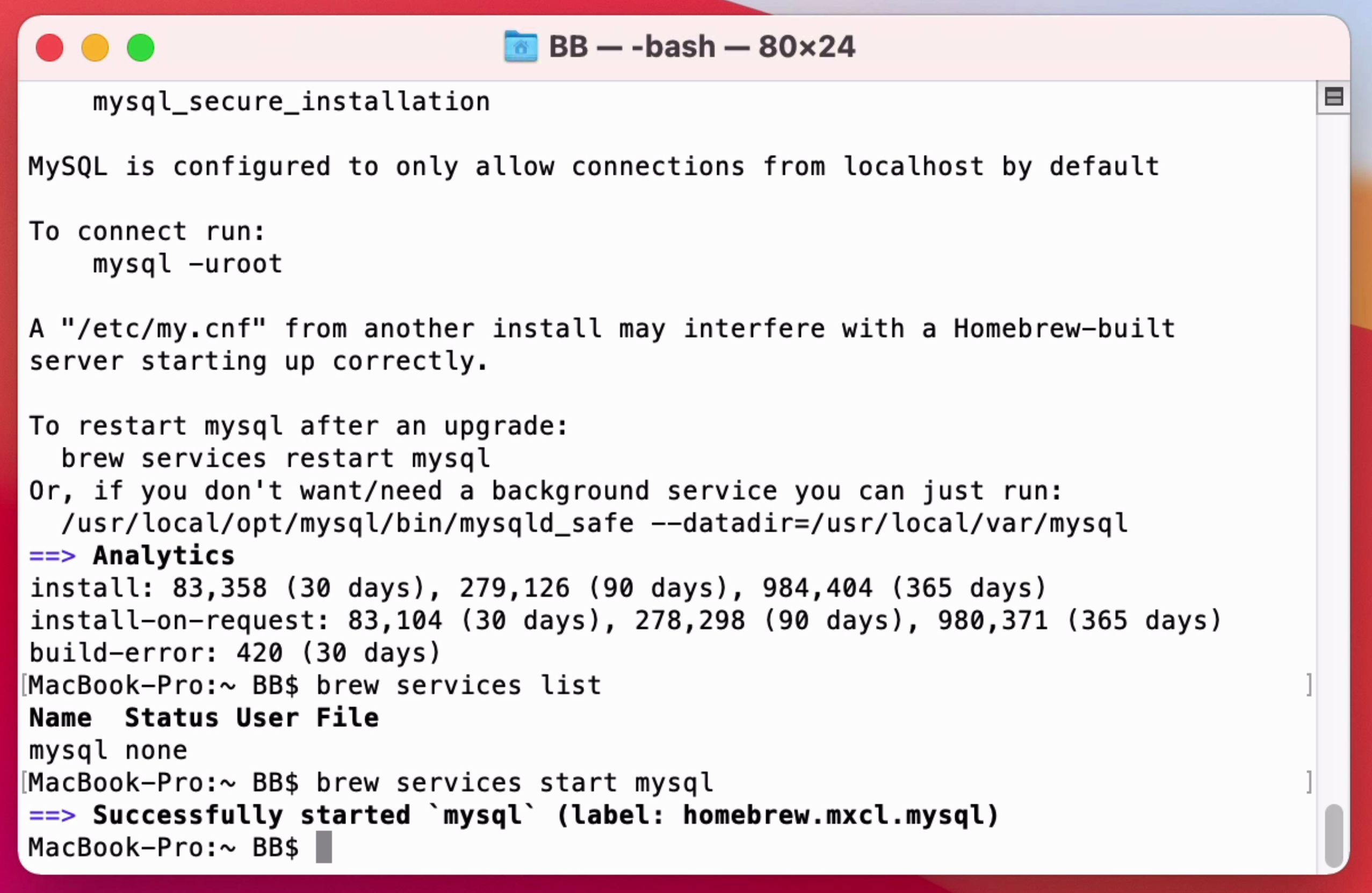 mysql homebrew 10