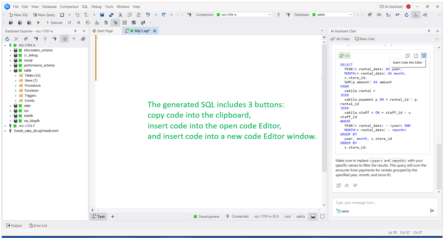 Insert code to the editor