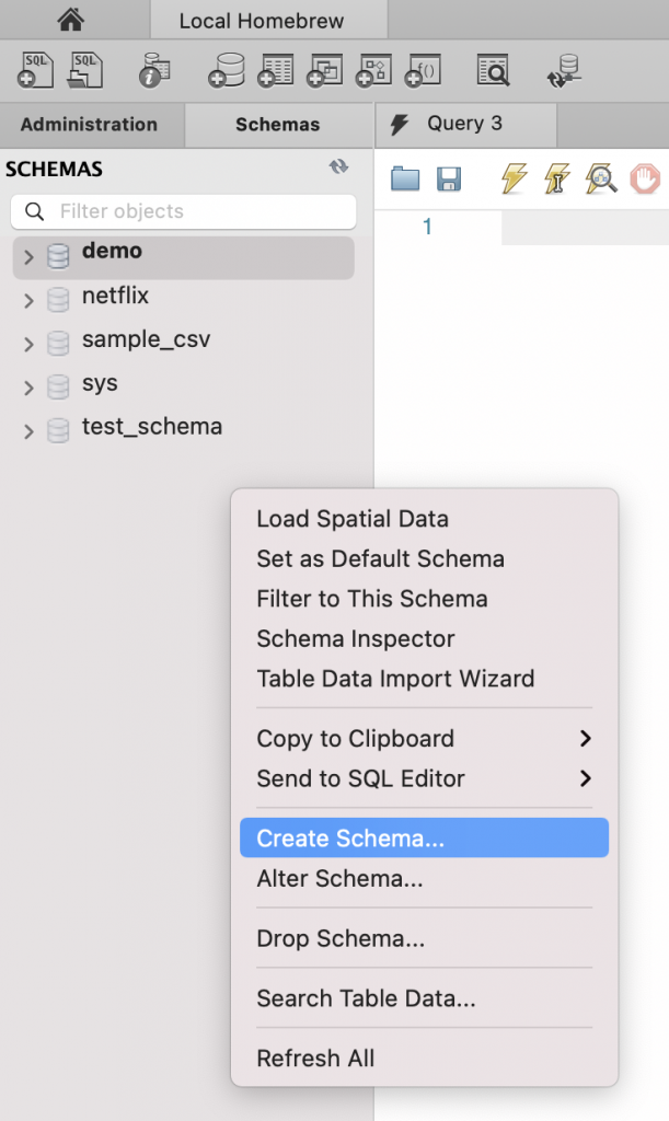 01 right click create schema