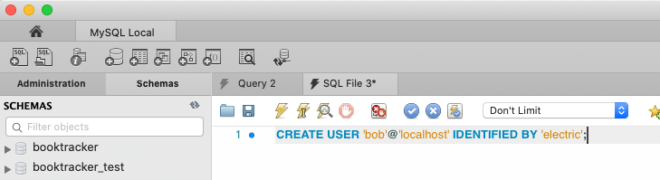 MySQL Workbench create user