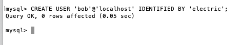 Terminal MySQL create user done