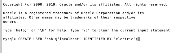Terminal MySQL create user