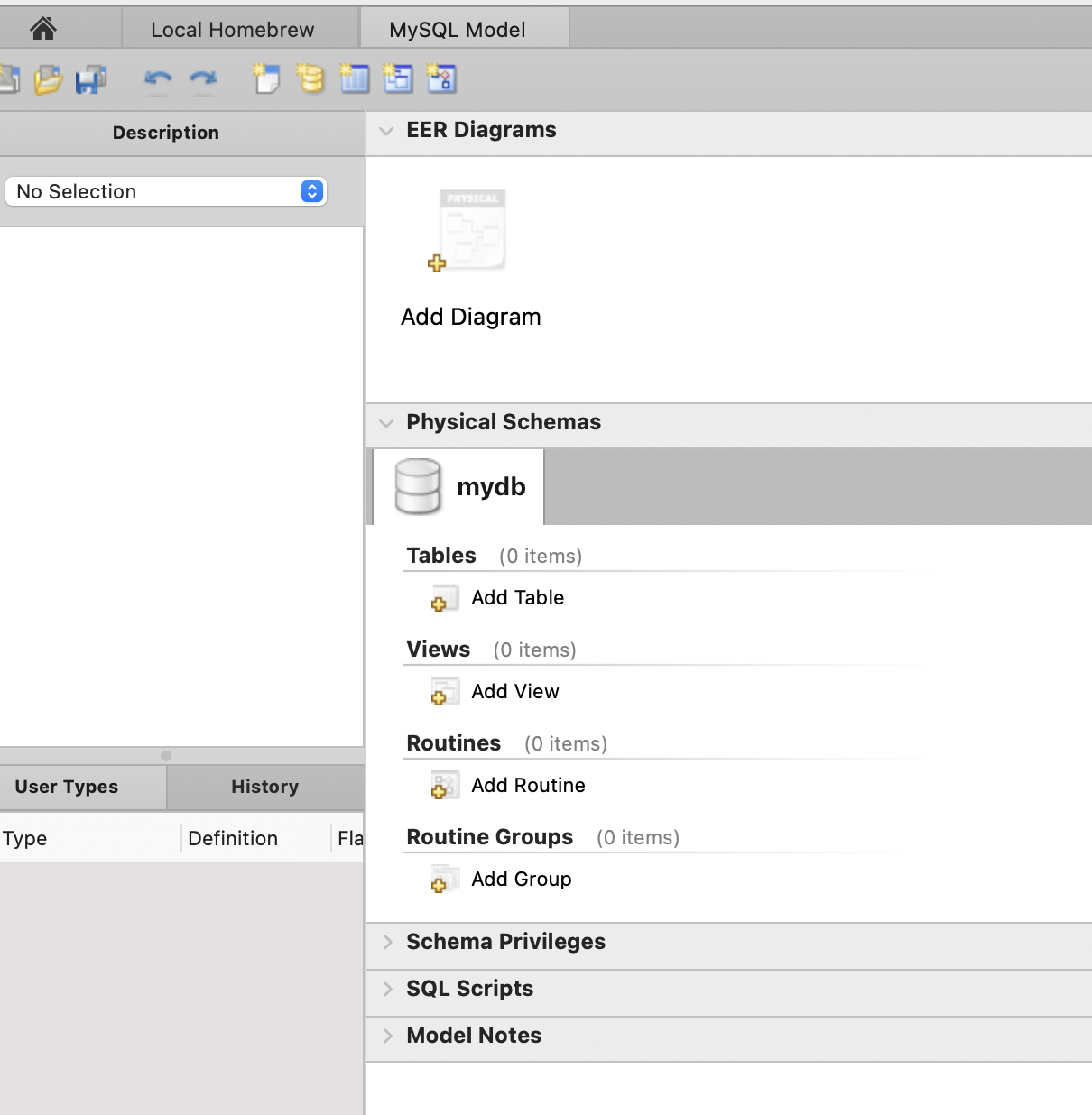 mysql workbench new model