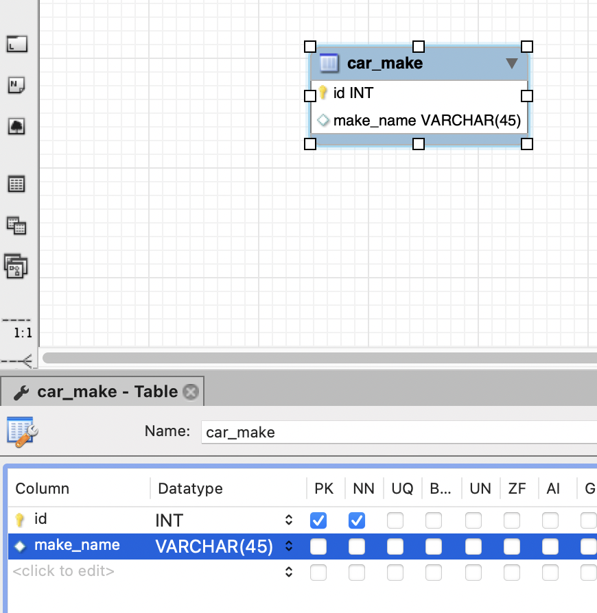 mysql workbench columns