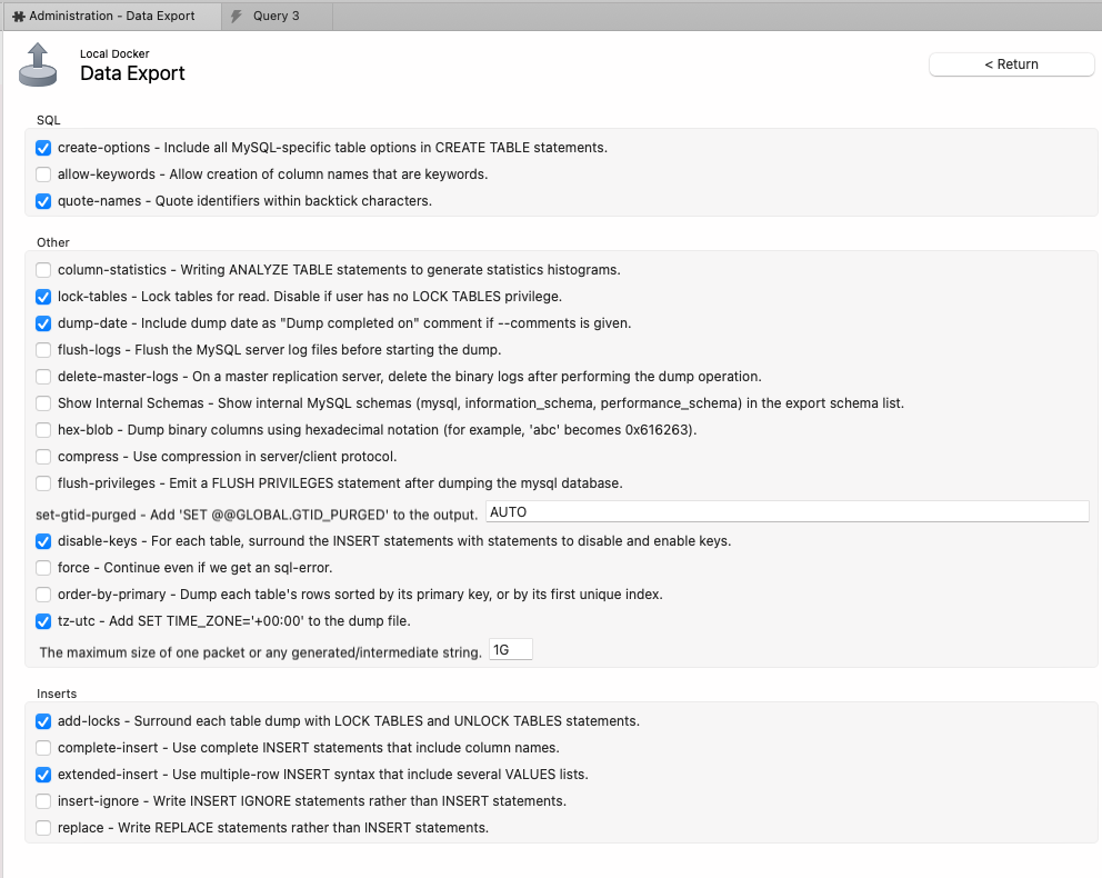 data export advanced options