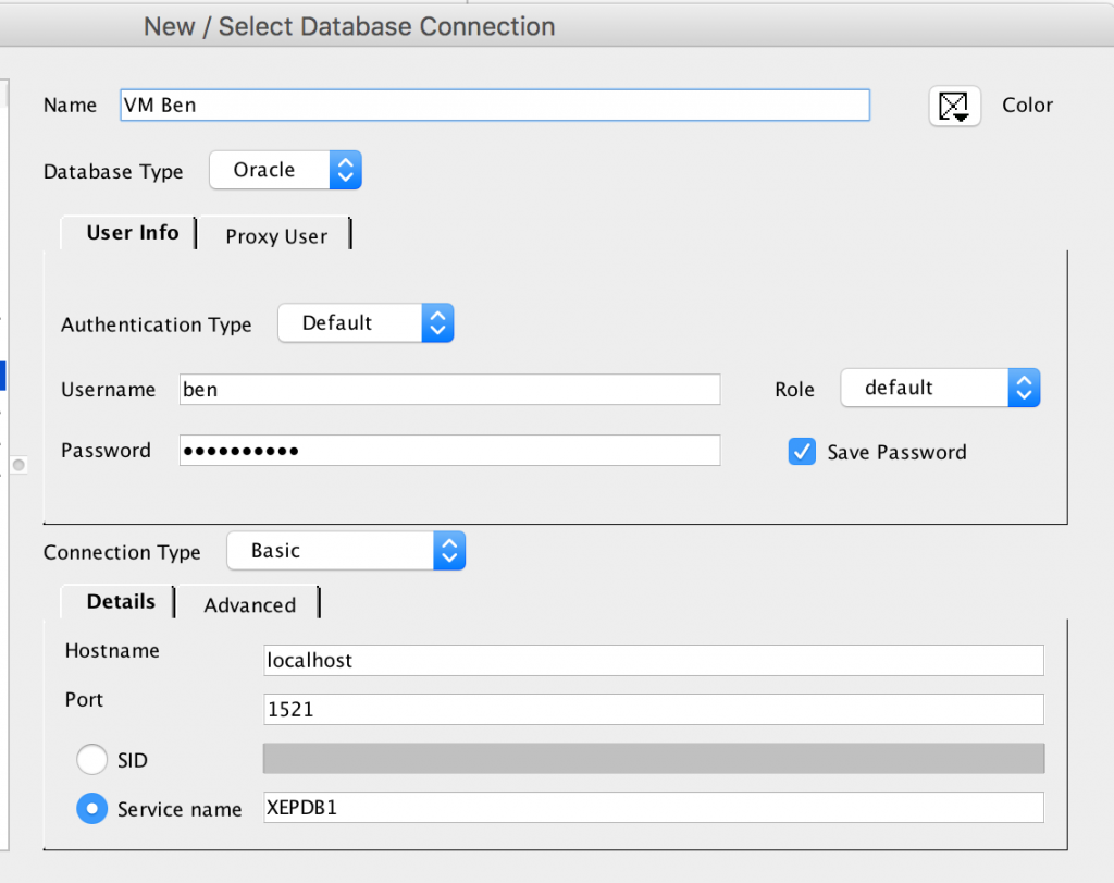 New Oracle connection as regular user