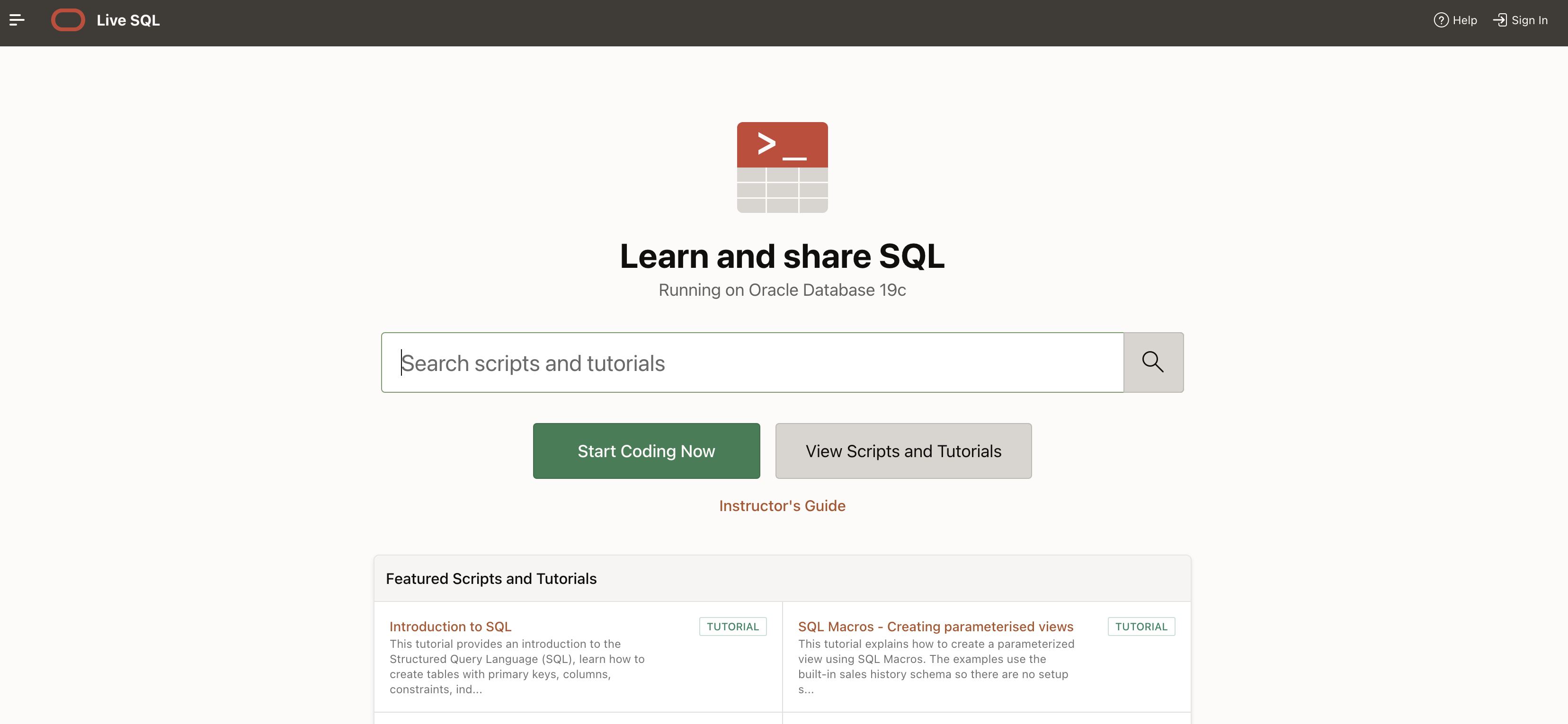 01 oracle live sql landing