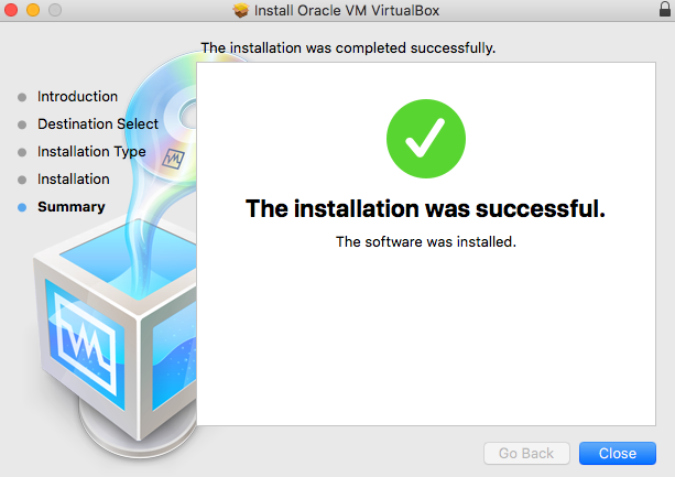 VirtualBox installation done