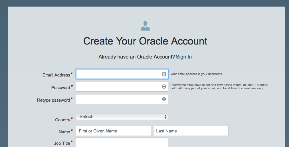 Create Oracle Account