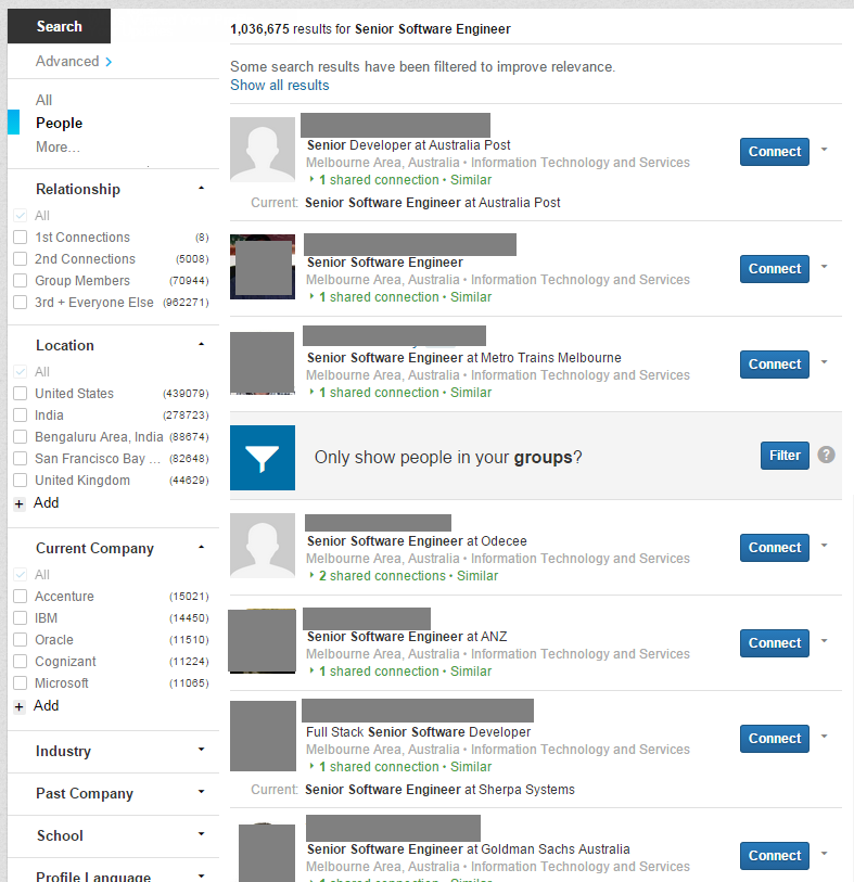 LinkedIn search results for software engineer