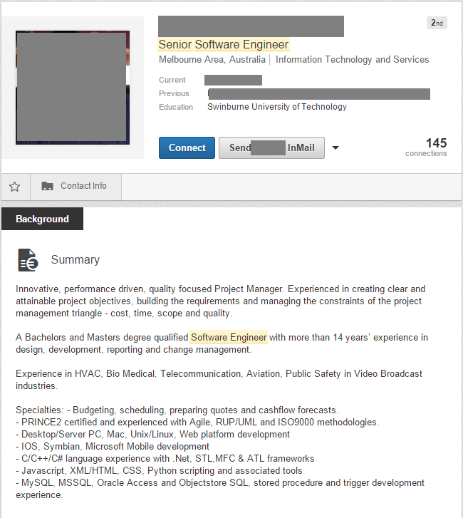 software engineer sample profile