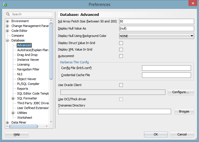 SQL Developer Preferences Advanced