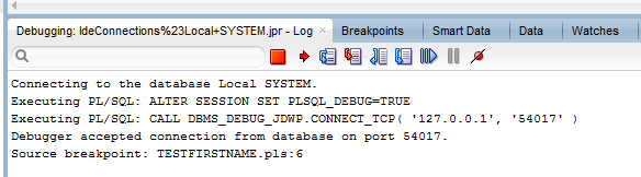 SQL Developer debug commands