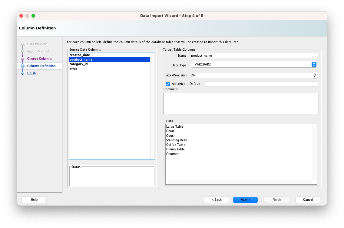 sql developer import 10