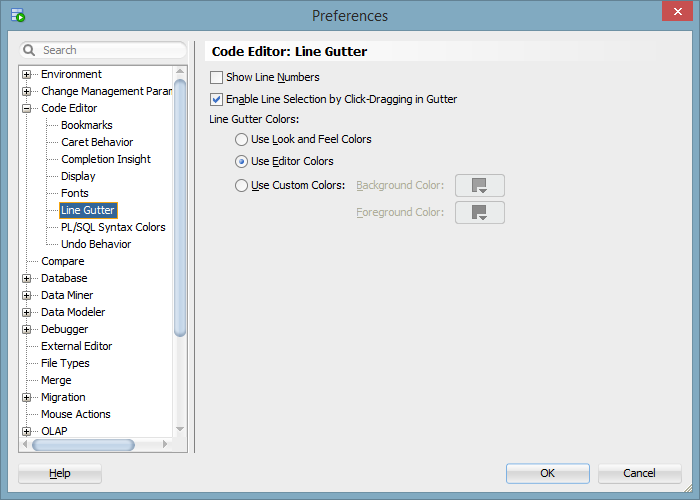 SQL Developer - Line Gutter Preferences