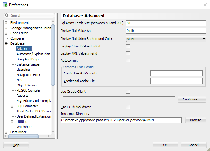 SQL Developer Preferences - Database Advanced for TNSNAMES