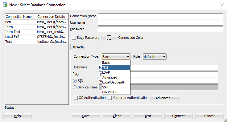 SQL Developer connection type TNS