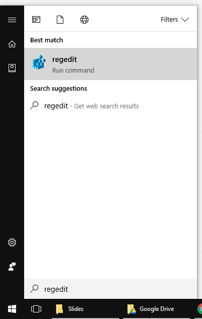 windows 10 run regedit