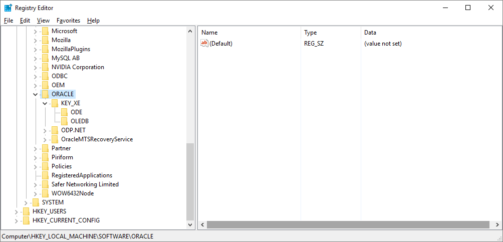 Regedit hkey software oracle