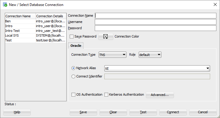 SQL Developer connection type TNS entry