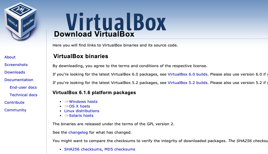 VirtualBox download page