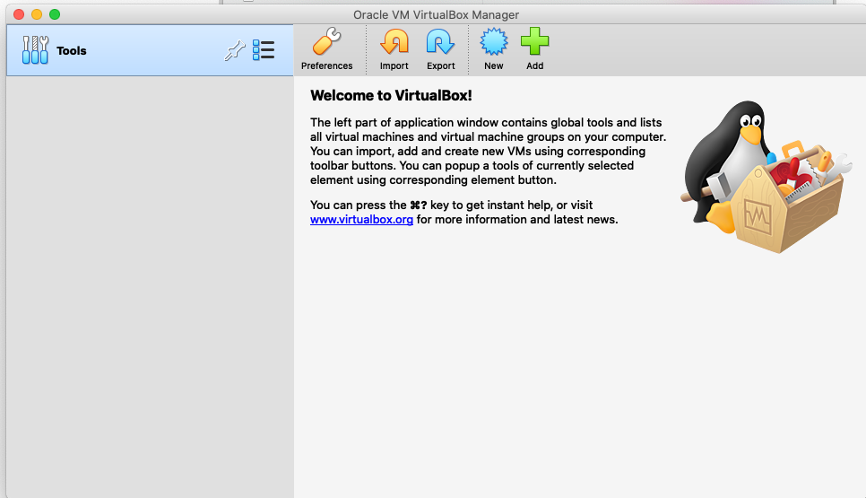 VirtualBox Main Screen