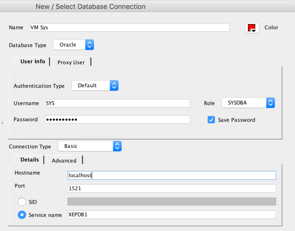 New Oracle Connection as SYS