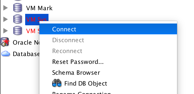 Right click and connect to Oracle
